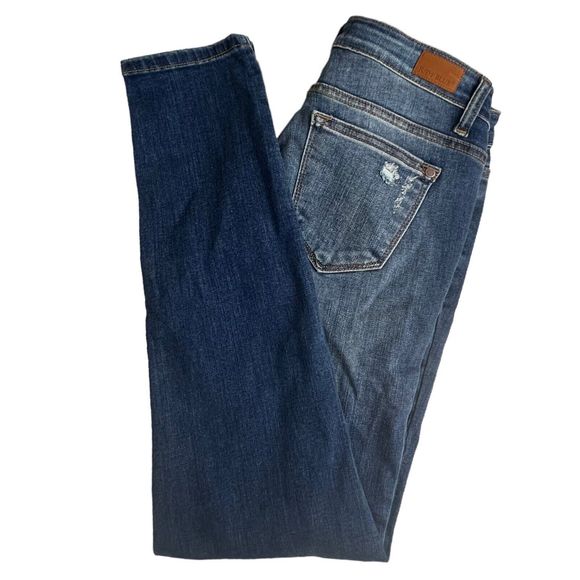 Judy Blue Dark‎ Wash Mid Rise Distressed Buffalo Plaid Patch Skinny Jeans 9/29 - Picture 1 of 9